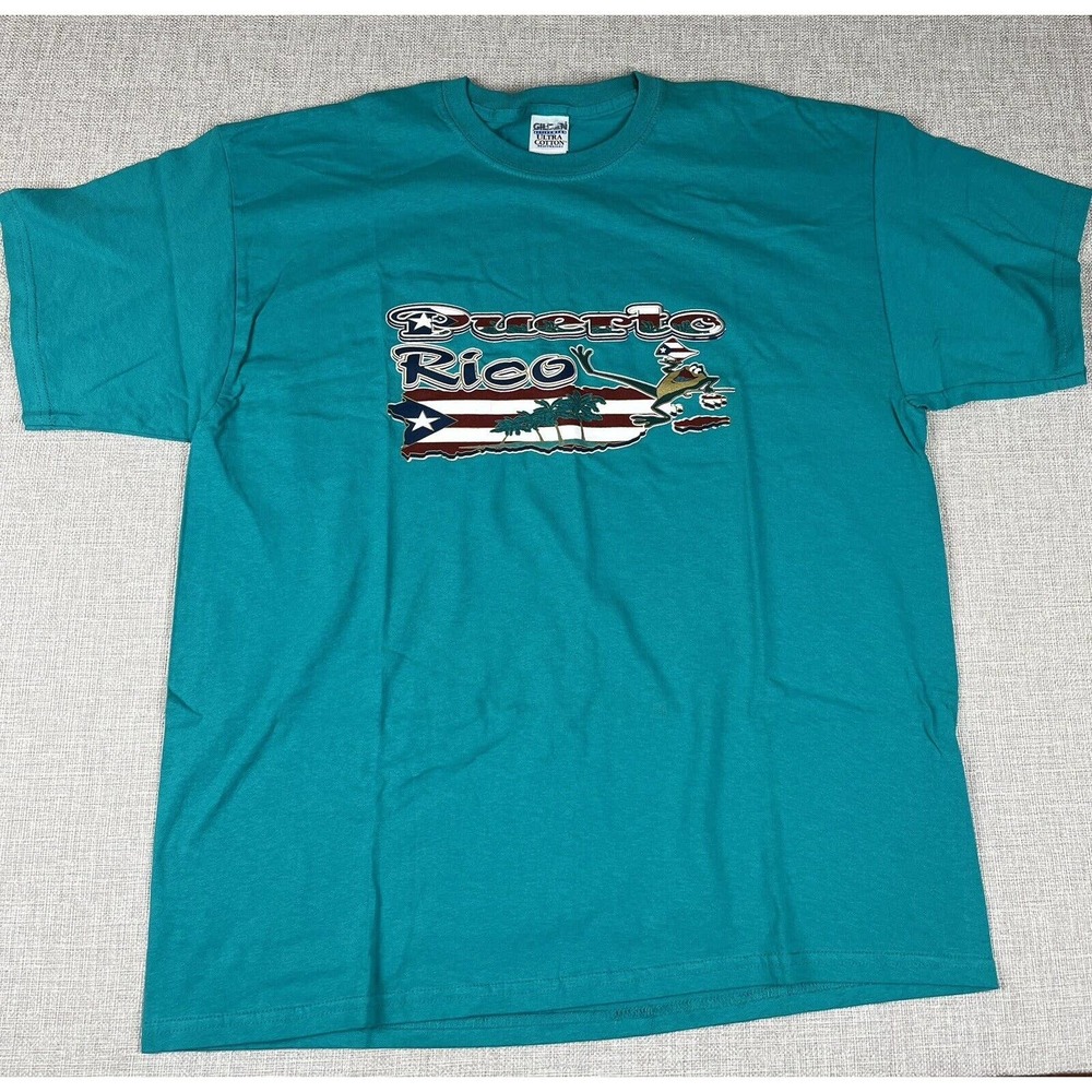 Gildan Heavyweight Puerto Rico Green/Teal T Shirt XL Extra Large Graphic Tee